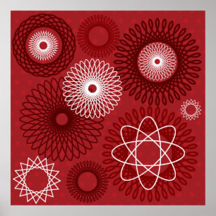 Póster Fun Red White Geometric Pattern Spirograph Design