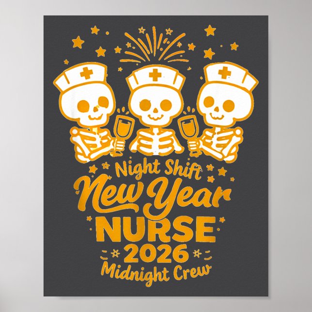 Poster Fun Skeleton Er Icu Nurse Night Shift Crew New Yea (Frente)