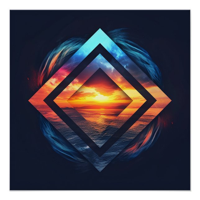 Póster fundo abstrato com pôr do sol e mar (Frente)