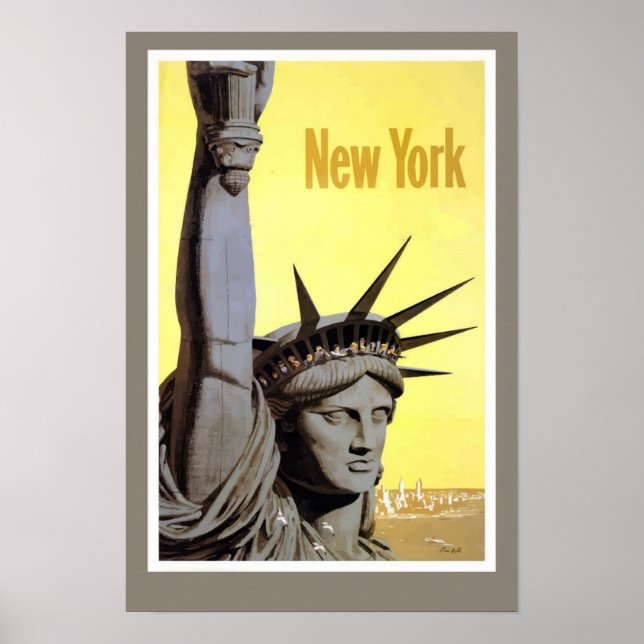 Poster Fundo Amarelo de Nova York Vintage (Frente)