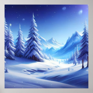 Poster fundo azul brilhante de inverno com paisagem conge