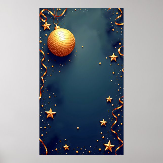 Poster fundo azul com estrelas douradas e natal (Frente)