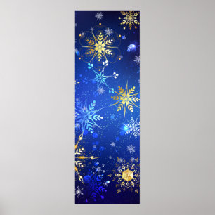 Poster Fundo Azul XMAS com Flocos de Neve Ouro