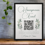 Poster Fundo Botânico Eucalyptus Leaf Wedding Honeymoon<br><div class="desc">Um simples roteiro de caligrafia verde elegante com duas folhas de eucalipto aquáticas de ambos os lados para decorar este poster de fundo de lua de mel,  tão bonito e minimalista. Sinais de casamento encantadores e modernos com o seu website QR code para uma ocasião de jardim à noite.</div>