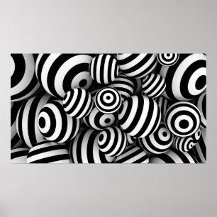 Poster Fundo branco de abstrato com bolas e linhas pretas