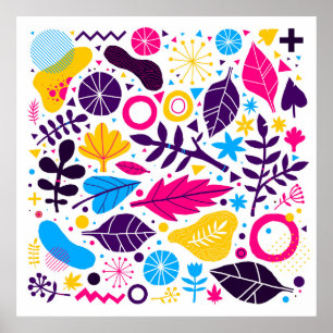 Poster Fundo colorido com elemento floral desenhado à mão