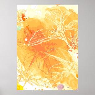 Póster Fundo da aguarela do vetor & flores tropicais