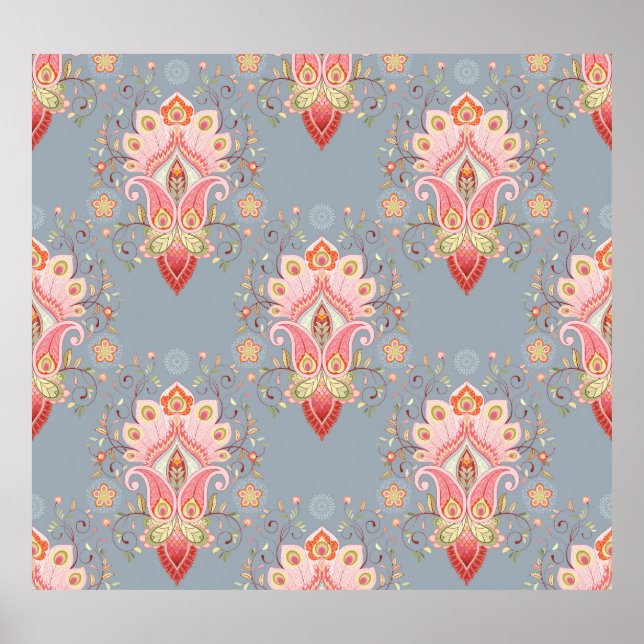 Poster Fundo da Pena de Peacock Oriental Paisley (Frente)