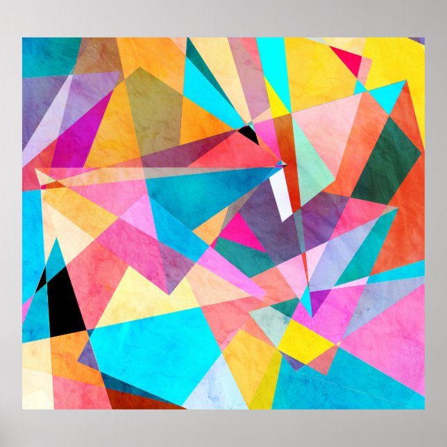 Poster Fundo de Aquarela Geométrica abstrato Colorida (Frente)