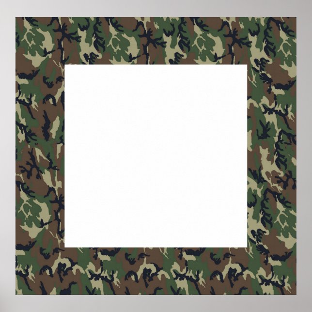 Póster Fundo de Camuflagem Florestal Militar com Branco (Frente)