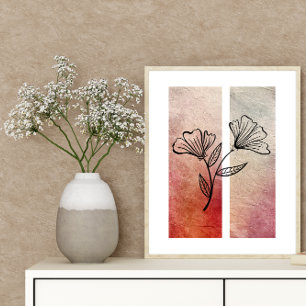 Poster Fundo de Cores Vibrantes de Contorno de Flor Simpl