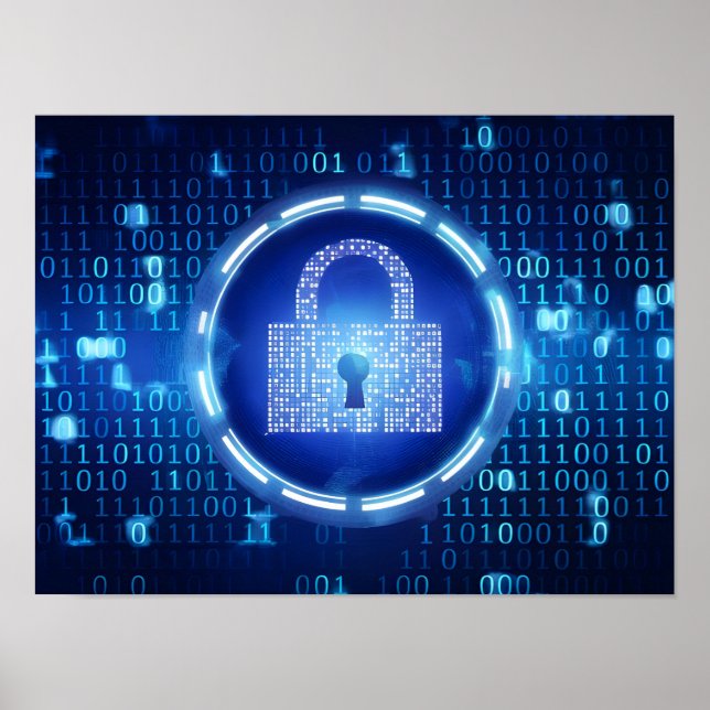 Poster Fundo de Dados Binários Azul abstrato (Frente)