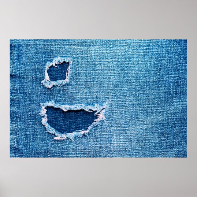 Poster Fundo de denim texturizado. Furo no tecido (Frente)