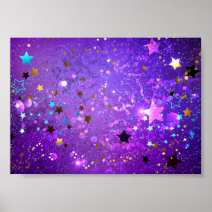 Poster Fundo de folhas roxas com estrelas