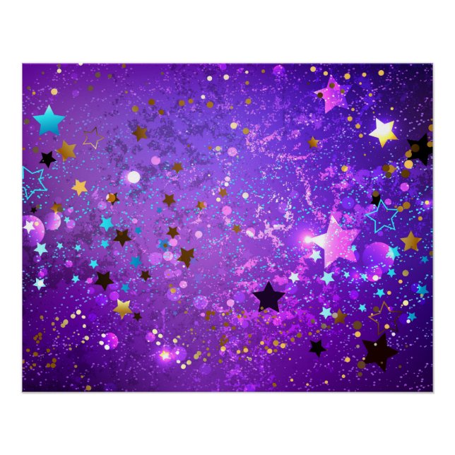 Póster Fundo de folhas roxas com estrelas (Frente)