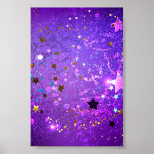 Poster Fundo de folhas roxas com estrelas