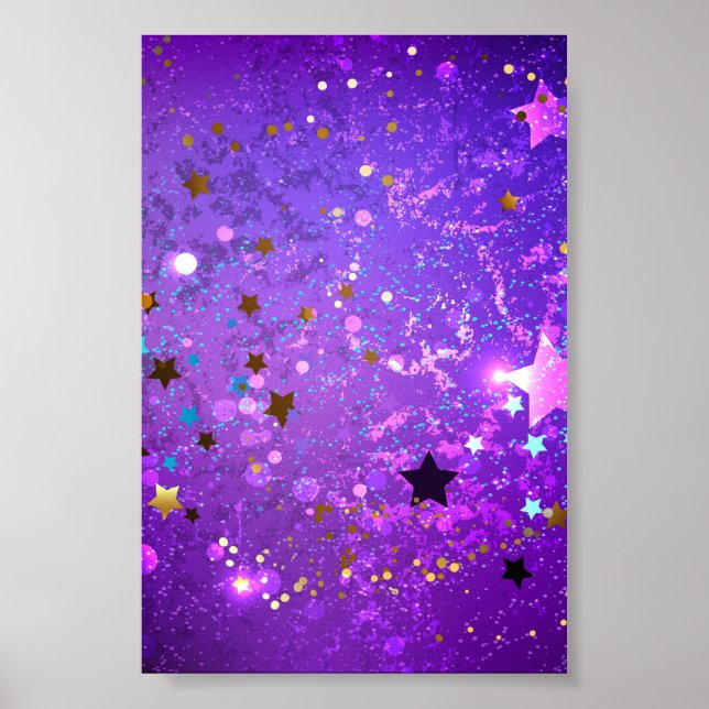 Poster Fundo de folhas roxas com estrelas (Frente)