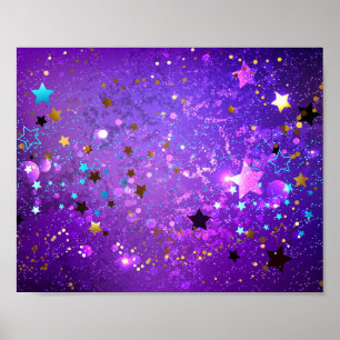 Poster Fundo de folhas roxas com estrelas