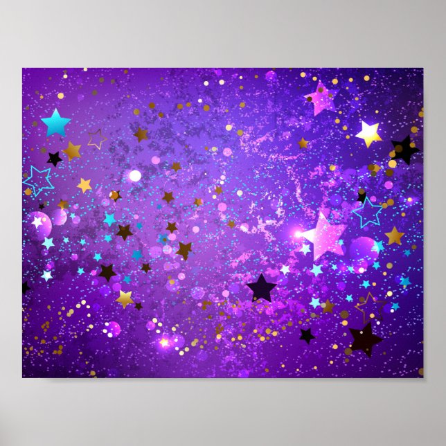 Poster Fundo de folhas roxas com estrelas (Frente)