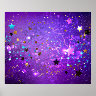Poster Fundo de folhas roxas com estrelas