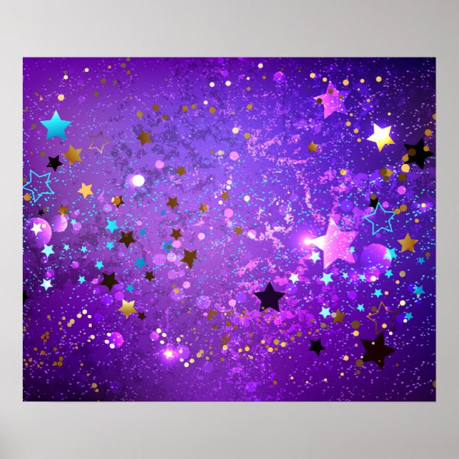Poster Fundo de folhas roxas com estrelas (Frente)