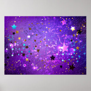 Poster Fundo de folhas roxas com estrelas