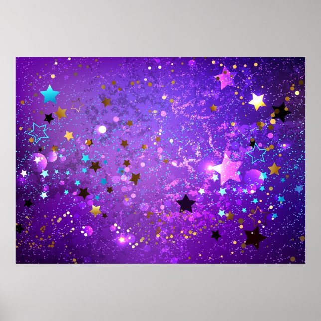 Poster Fundo de folhas roxas com estrelas (Frente)