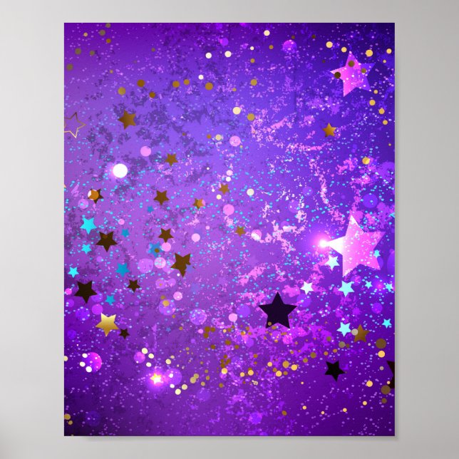 Poster Fundo de folhas roxas com estrelas (Frente)