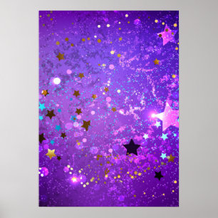 Poster Fundo de folhas roxas com estrelas