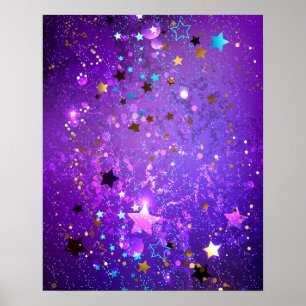 Poster Fundo de folhas roxas com estrelas
