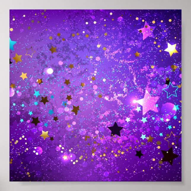 Poster Fundo de folhas roxas com estrelas (Frente)
