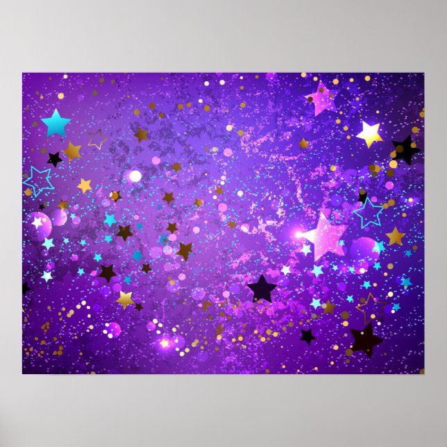 Poster Fundo de folhas roxas com estrelas (Frente)