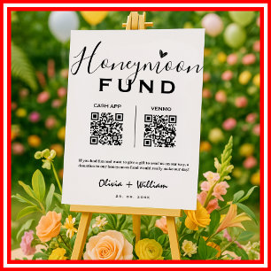 Poster Fundo de Lua de Mel QR Moderno Desejo de Casamento