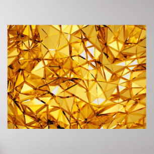 Poster Fundo de metal ouro tridimensional geométrico