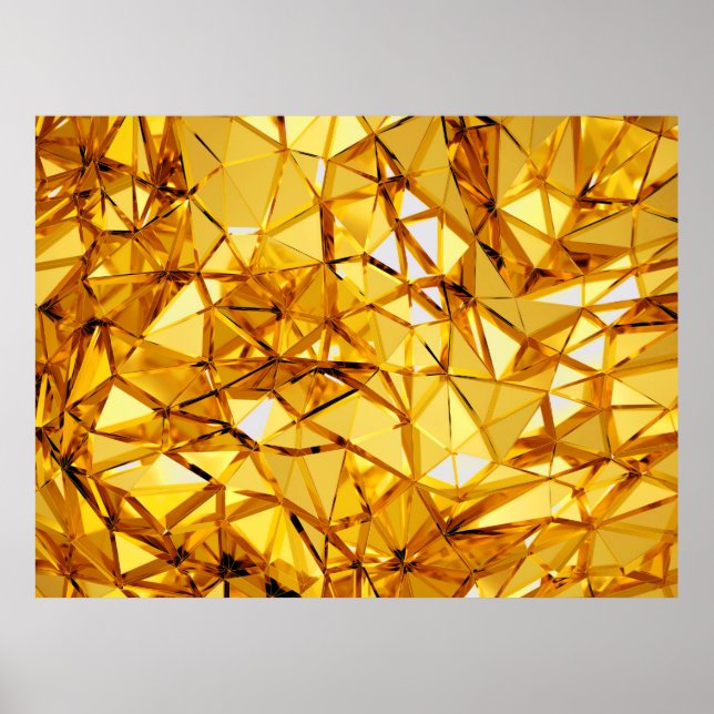 Poster Fundo de metal ouro tridimensional geométrico (Frente)