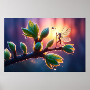 Poster Fundo de nascer do sol radiante com criatura alada