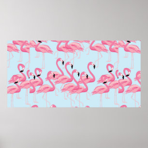 Poster Fundo de padrão contínuo de pássaro flamingo tropi