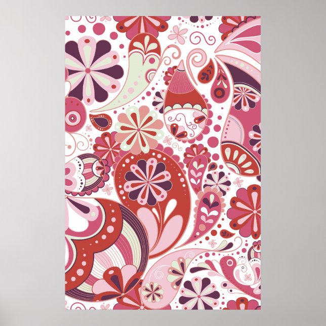 Poster Fundo de paisley rosa (Frente)