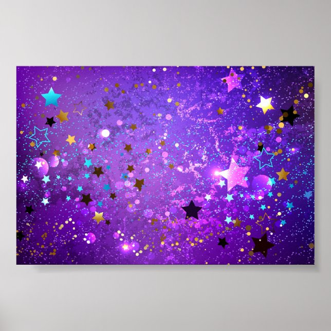 Poster Fundo de papel alumínio roxo com estrelas (Frente)