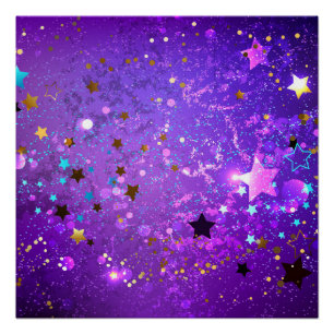 Póster Fundo de papel alumínio roxo com estrelas