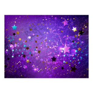 Póster Fundo de papel alumínio roxo com estrelas