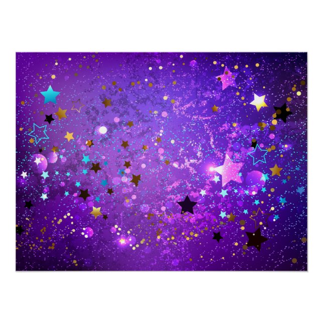 Póster Fundo de papel alumínio roxo com estrelas (Frente)