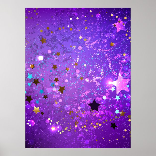 Poster Fundo de papel alumínio roxo com estrelas (Frente)