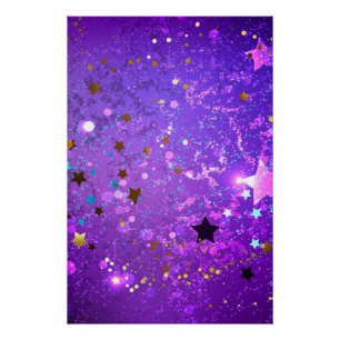 Póster Fundo de papel alumínio roxo com estrelas