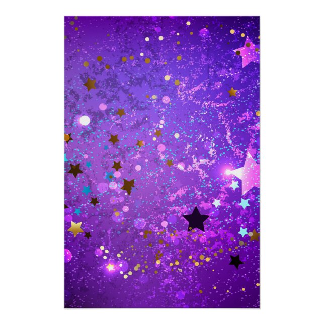 Póster Fundo de papel alumínio roxo com estrelas (Frente)