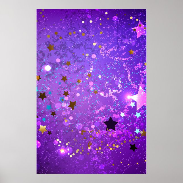 Poster Fundo de papel alumínio roxo com estrelas (Frente)