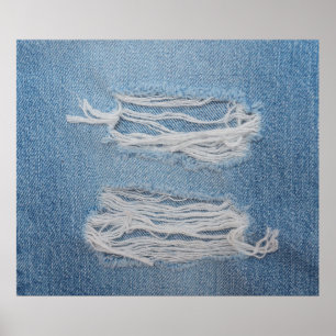 Poster Fundo de textura de jeans de denim rasgado azul. N