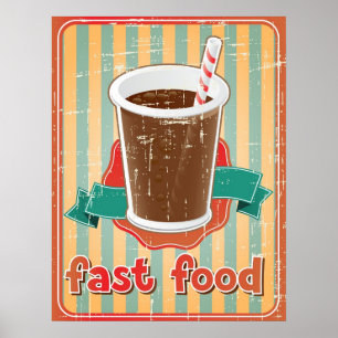 Poster Fundo do fast food com bebida no estilo retro