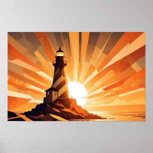 Poster Fundo do litoral do farol abstrato