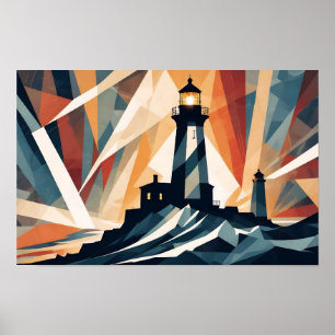 Poster Fundo do litoral do farol abstrato